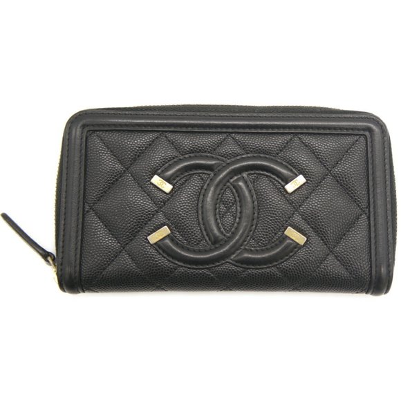CHANEL Black Caviar Leather Logo Wallet - Picture 1 of 9